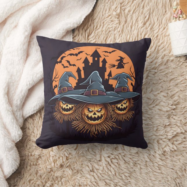 Haunted scarecrows glow beneath the moon cushion (Blanket)