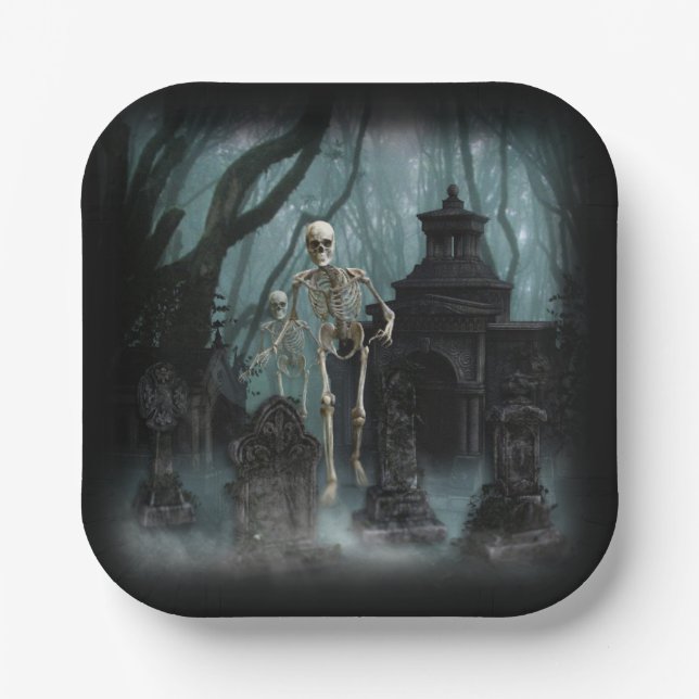 Haunted Skeletons Paper Plate (Front)