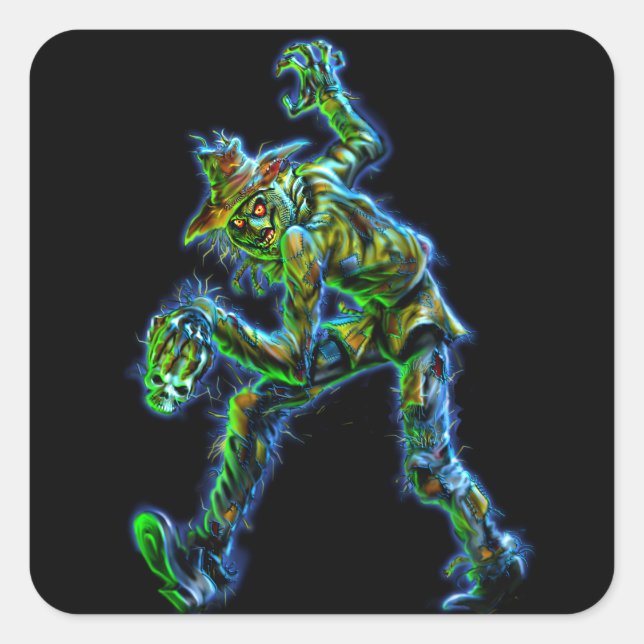 Haunted Skull Crow Square Sticker (Front)