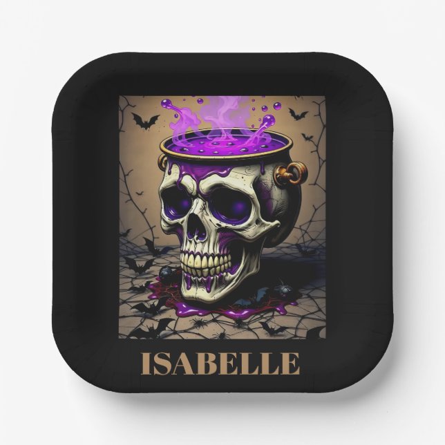 haunted skull gothic halloween night paper plate (Front)