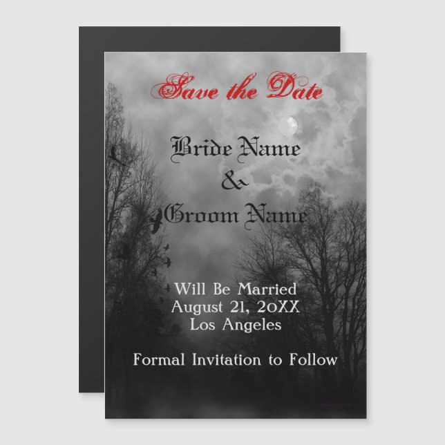 Haunted Sky and Ravens Custom Save the Date Magnet (Front/Back)