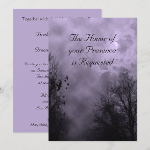 Haunted Sky and Ravens Purple Mist Wedding Invitation