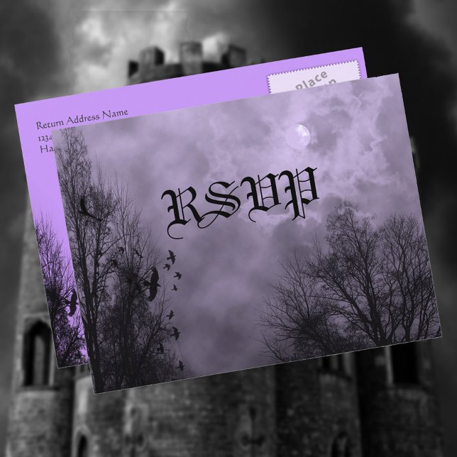 Haunted Sky Purple Mist Custom RSVP Postcard (Creator Uploaded)