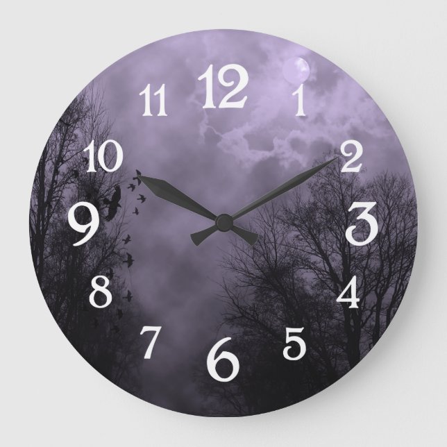 Haunted Sky Purple Mist White Numbers Wall Clock (Front)