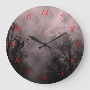 Haunted Sky Red Mist White Numbers Wall Clock