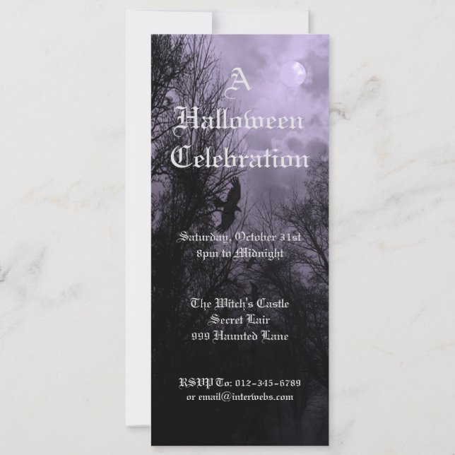 Haunted Sky with Ravens Custom 4"x9.25" Invitation (Back)