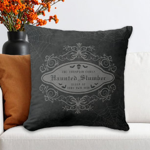 Haunted Slumber Macabre Any Family Name Halloween Cushion