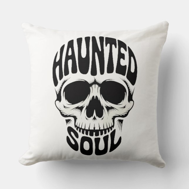 Haunted Soul Skull Typography Cushion (Front)
