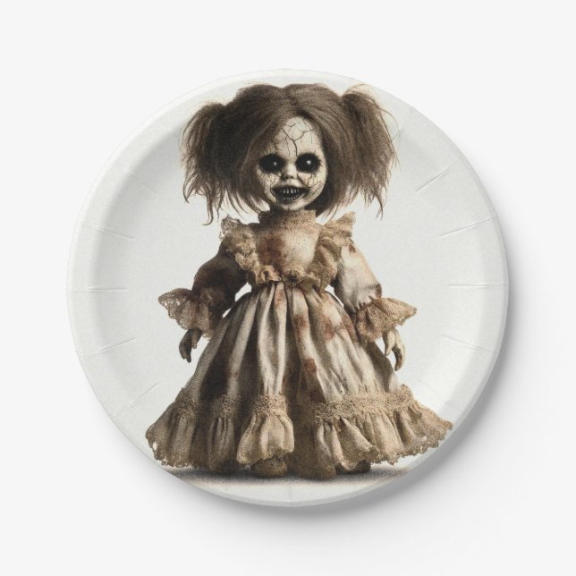 Haunted Spooky Doll Halloween Costume Party Paper Plate (Front)