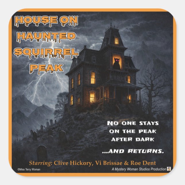 Haunted Squirrel Peak Square Sticker (Front)