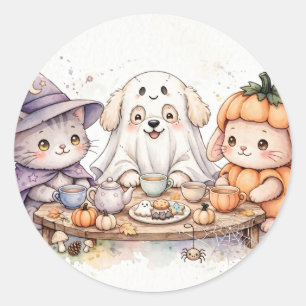Haunted Tea Party Animals Classic Round Sticker