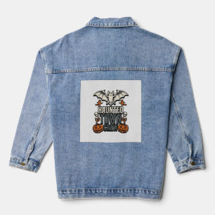 Haunted Town Shirt Vintage Halloween Bat Pumpkin T Denim Jacket