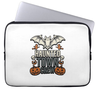 Haunted Town Shirt Vintage Halloween Bat Pumpkin T Laptop Sleeve