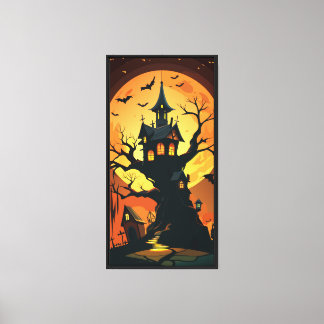 Haunted Tree House Under Full Moon Canvas Print
