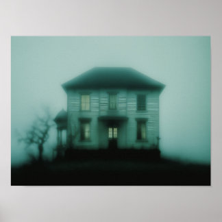Haunted Victorian Mansion Foggy Atmospheric Horror Poster