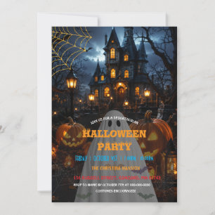 Haunted Witch House with Pumpkin Glow Halloween  Invitation