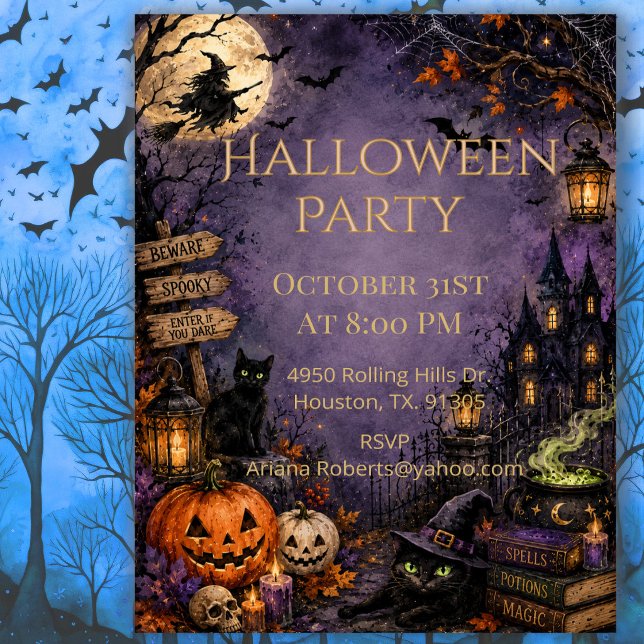 Haunted Witch Moon Halloween Invitation (Creator Uploaded)