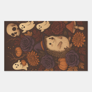 haunted woods hedgehog halloween rectangular sticker
