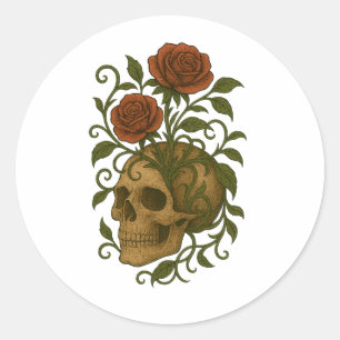 Haunting Beauty  Skull and Roses Halloween Art Classic Round Sticker