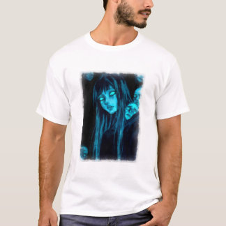 Haunting Blue Gaze Ethereal Woman with Ghostly T-Shirt