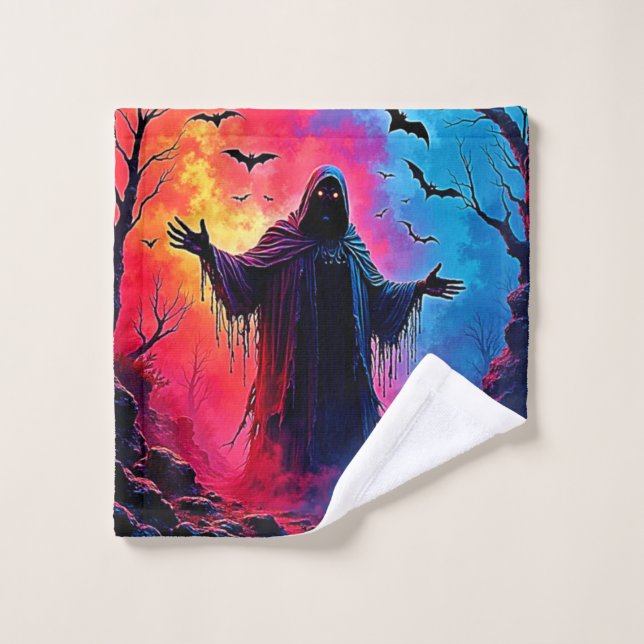 Haunting Demon Cloaked In Shadows Design Bath Towel Set (Wash Cloth)