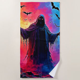 Haunting Demon Cloaked In Shadows Design Beach Towel