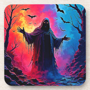 Haunting Demon Cloaked In Shadows Design Coaster