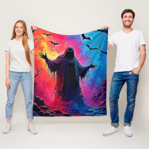 Haunting Demon Cloaked In Shadows Design Fleece Blanket