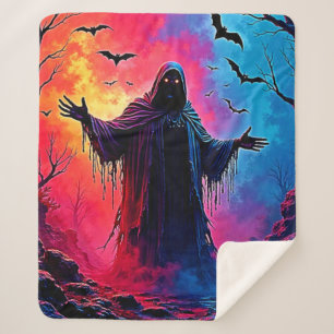 Haunting Demon Cloaked In Shadows Design Sherpa Blanket