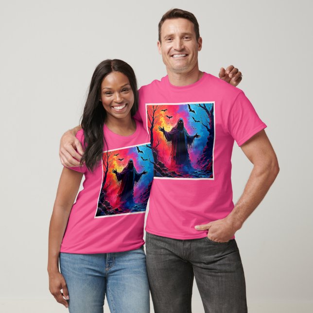 Haunting Demon Cloaked In Shadows Design T-Shirt (Unisex)