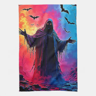 Haunting Demon Cloaked In Shadows Design Tea Towel