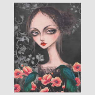 Haunting Fantasy Gothic Girl Raven Poppies  Tissue Paper
