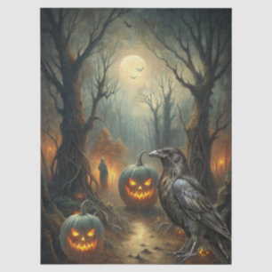 Haunting Fantasy Gothic Raven, Pumpkins & Moon Tissue Paper