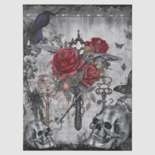 Haunting Fantasy Gothic Raven Roses Skulls Tissue Paper