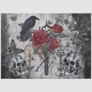 Haunting Fantasy Gothic Raven Roses Skulls Tissue Paper