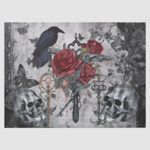 Haunting Fantasy Gothic Raven Roses Skulls Tissue Paper