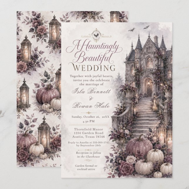 Haunting Gothic Manor Wedding Invitation (Front/Back)