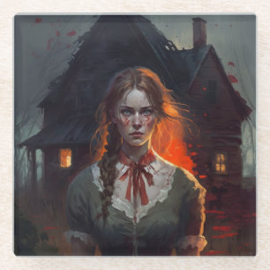 Haunting house glass coaster