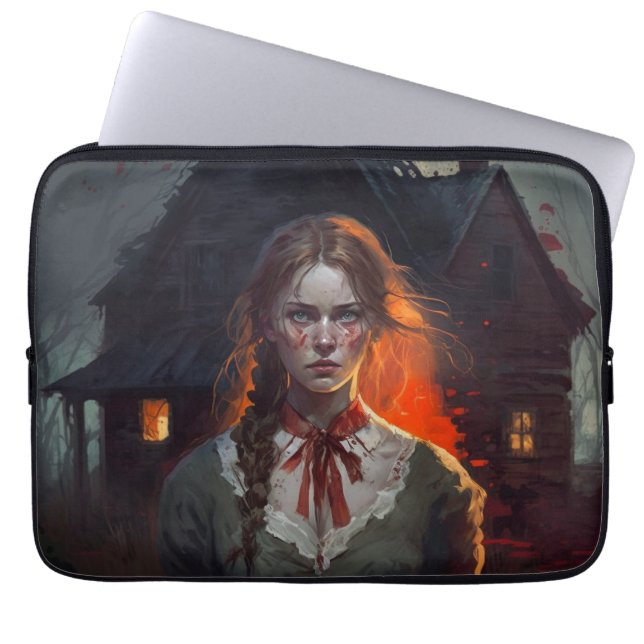 Haunting house laptop sleeve (Front)