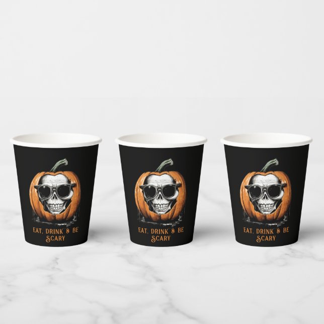 Haunting Jack O' Lantern Grinning Skull Halloween Paper Cups (Multi)