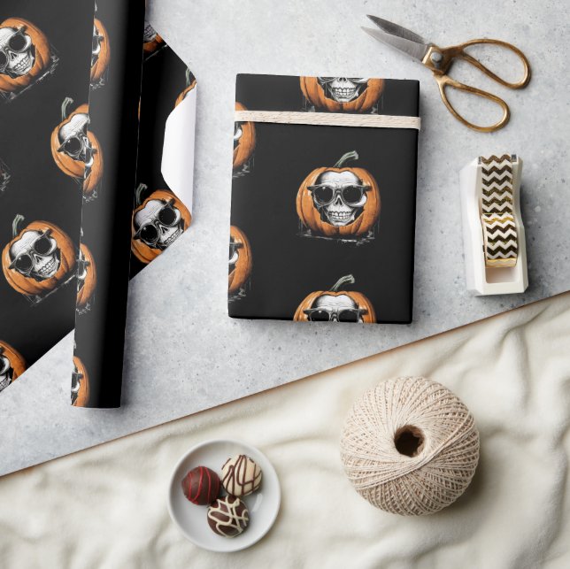 Haunting Jack O' Lantern Grinning Skull Halloween Wrapping Paper (Crafts)