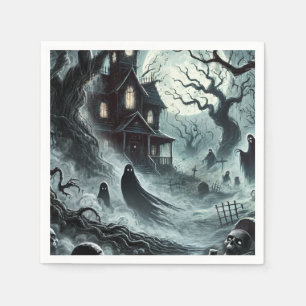 Haunting Night Scary Haunted House Halloween Party Napkin