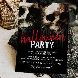 Haunting Skull Faces Halloween Party Invitation