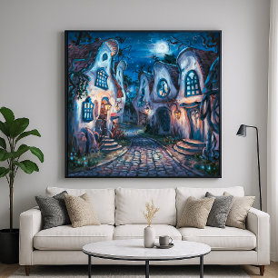 Haunting Village - Creepy Town Illustration Style Poster