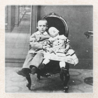 Haunting Vintage Sibling Portrait Glass Coaster
