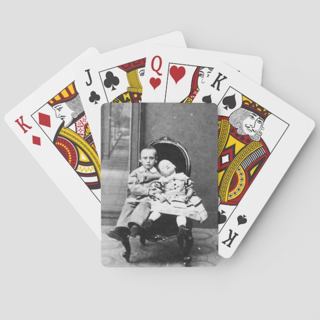 Haunting Vintage Sibling Portrait  Playing Cards (Back)