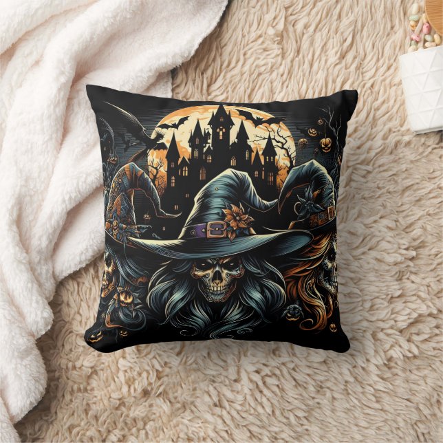 Haunting witches gather under a full moon cushion (Blanket)