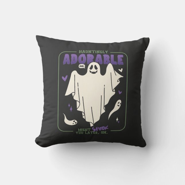 Hauntingly Adorable Funny Halloween Ghost Sayings Cushion (Front)