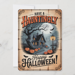 "Hauntingly Happy Halloween" Spooky House Holiday Card