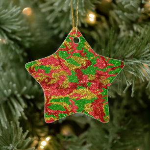 Haus Of Camo Gold Xmas Pattern Ceramic Ornament